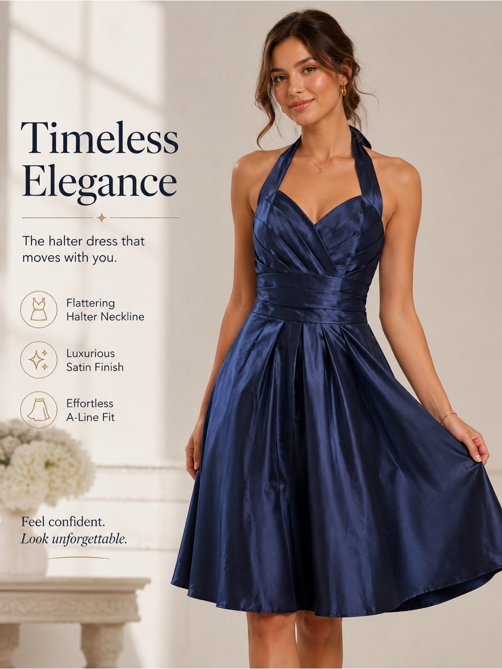 David’s Bridal Navy Halter Fit-and-Flare Cocktail Dress size 12